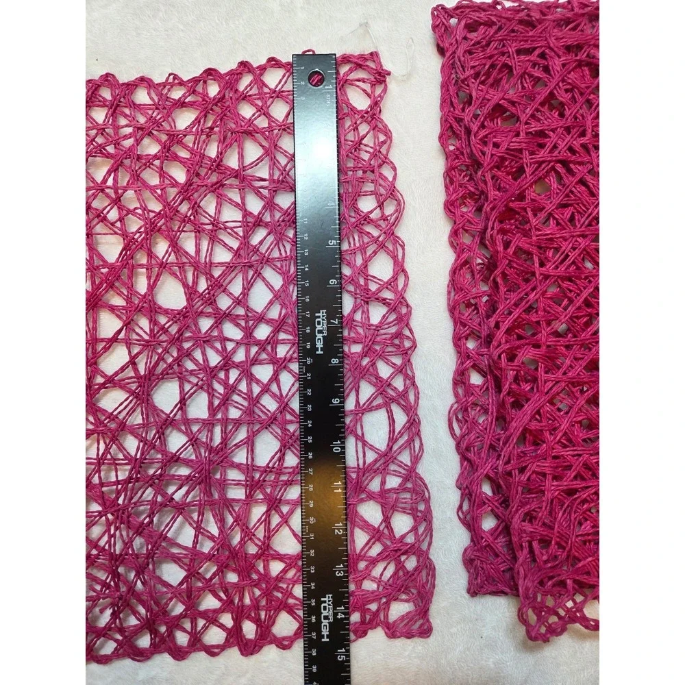 Vintage Set of 4 Handmade Woven Raffia Paper Fiber Placemats Fuchsia Magenta...